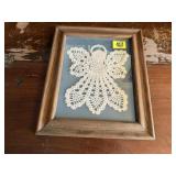 Crocheted angel framed wall decor