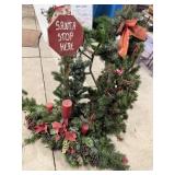 Christmas trees, centerpiece, garland, Santa sign