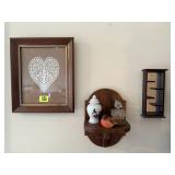 Lovebird picture, bird collectibles, wall shelf,
