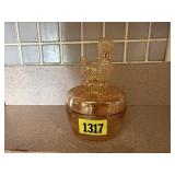 Carnival glass poodle powder jar