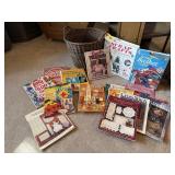 Wicker basket, crafting books