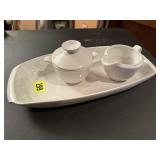 Frankoma pottery cream & sugar, tray