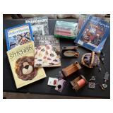 Country Sampler books, sewing notions, pin
