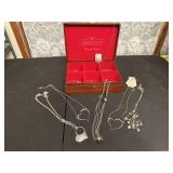 Jewelry box, heart necklaces, pendants, earrings