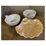 McCoy pottery soup bowls, luster ware shell dish
