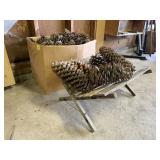 Box of pinecones, wood stand