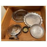 Hammered aluminum, silver tiered trays, creamer