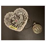Heart lead crystal dish, pocket watch
