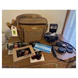 Canon AE-1 35 mm camera, case, flash