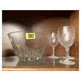 Princess House serving bowl, wine glasses (3)
