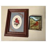 Cardinal needlepoint picture, hand painted