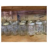 Shelf of pint, jelly canning jars