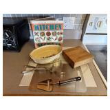 Antipasto bowl, cheese slicer, cutting board, book
