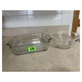 Anchor Hocking baking dish, Pyrex glass mixing