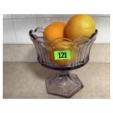 Pedestal fruit bowl, artificial oranges included