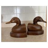 Wood carved duck book ends