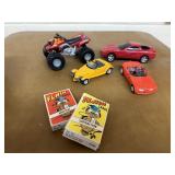 Box of toys, cars, flash cards