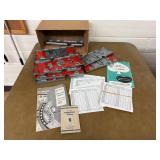 Vintage metal bridge boards, rule books, score