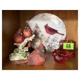 Cardinal collectibles, figurines, plate, ruby red