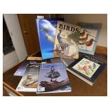 Bird, nature books, stand included