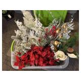 Poinsettia, holiday floral picks, storage tote