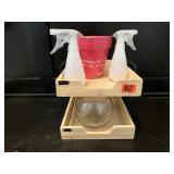 Paper sorter, spray bottles, flower pot