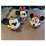Mickey & Minnie Mouse teapot, cream, sugar dish