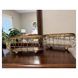 Gold wire baskets, greenery