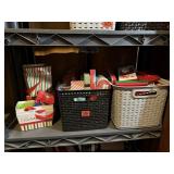 Contents of gift box shelf, baskets