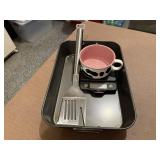 Roasting pan, grilling spatula, food scale, bowl