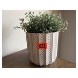 Pottery flower pot, greenery