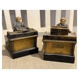 Antique cast metal & marble Beethoven bookends