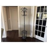 Wrought iron hall tree with umbrella stand