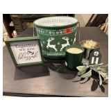 Green reindeer lantern, decor, candles