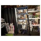 (left) plastic grey storage shelves, no contents