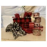 Basket of holiday ribbon, mesh ribbon