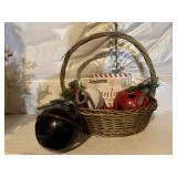 Santa North Pole sign, ornaments, basket