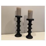 Black candlesticks (2), candles