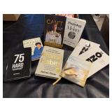 Slef help, finance books, basket included