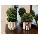 Flower pots (2), metal candlesticks (2), greenery