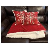 Throw blanket, snowflake pillows (2)