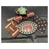 Football serving dishes, hand towels, paper napkin