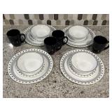 Black & white Corelle 4 piece place setting