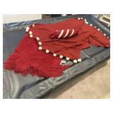 Red throw blankets (2), pillow