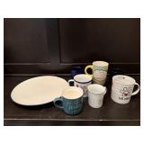Plate, coffee mugs