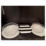 Black & white woven chargers, plastic bowls
