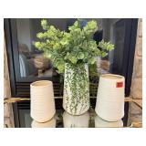 Floral vases (3), greenery