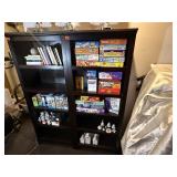 (right) black bookcase, no contents