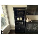 (left) Black bookcase, no contents included