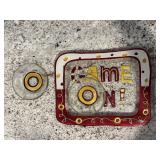 Hand painted Game On serving dish